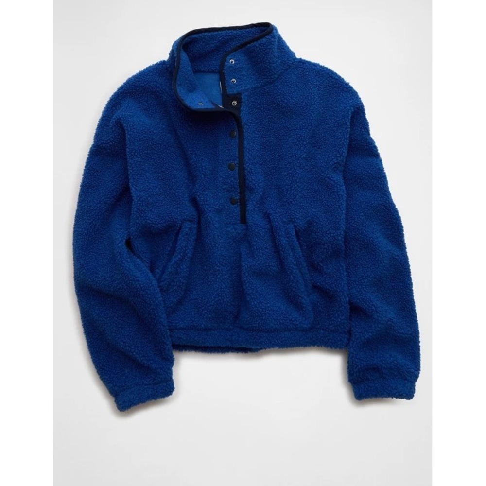 American Eagle Relaxed Sherpa Fleece Henley Sweatshirt Size M New With Tags